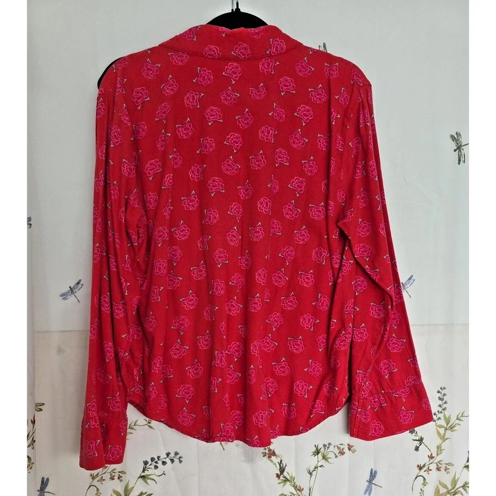 Victoria's Secret Flannel Pajama Set‎ Small Pink Rose Red Pants Long Sleeve